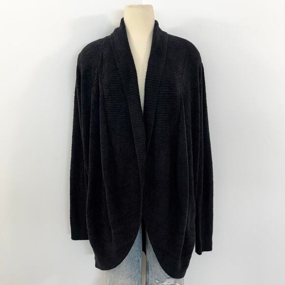 Barefoot Dreams Bamboo Chic Lite Open-Front Wrap Cardigan Sweater Black L/XL - Picture 2 of 10